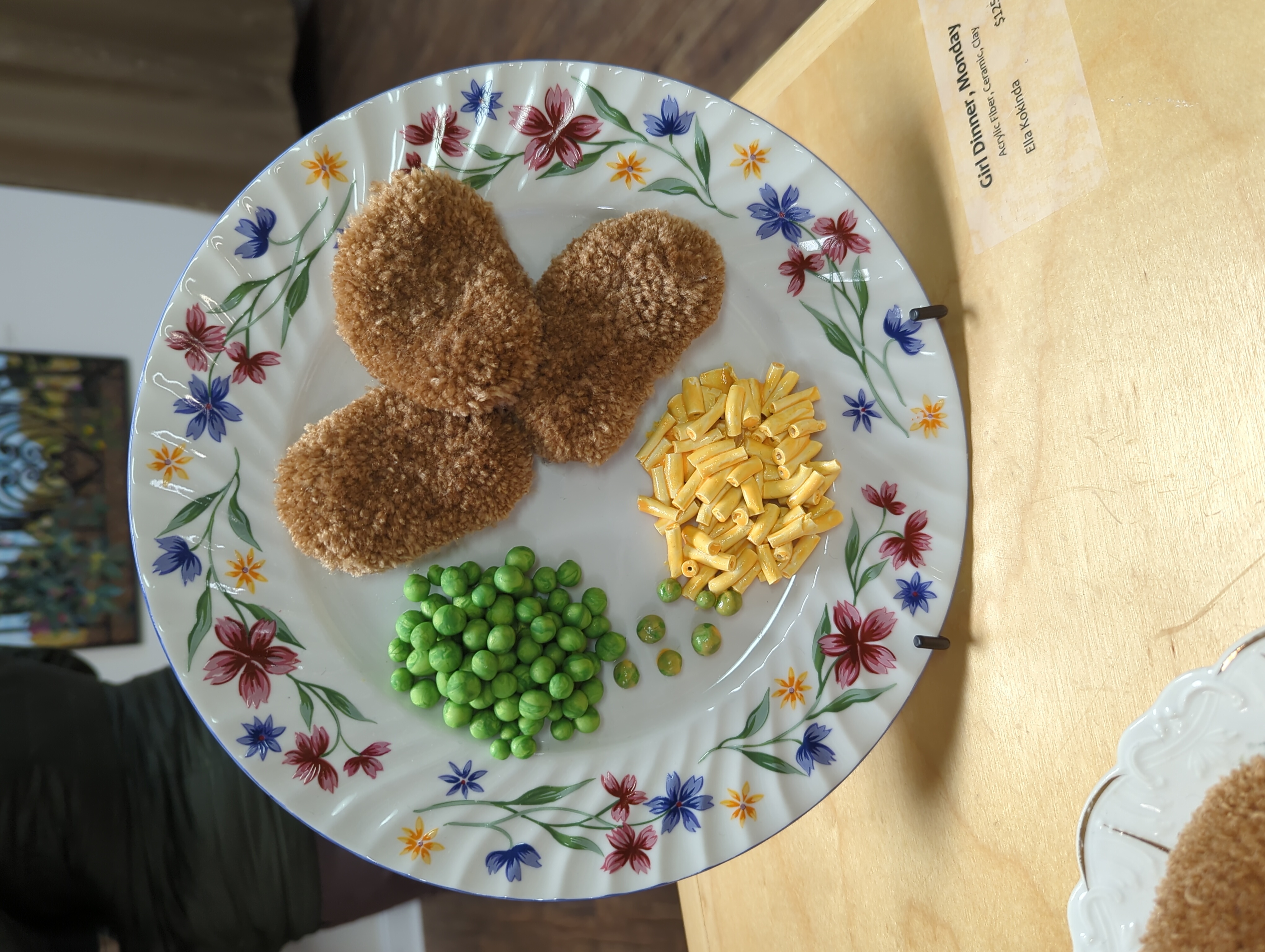 Girl Dinner -- Chicken nuggets, polymer clay mac n cheese and peas